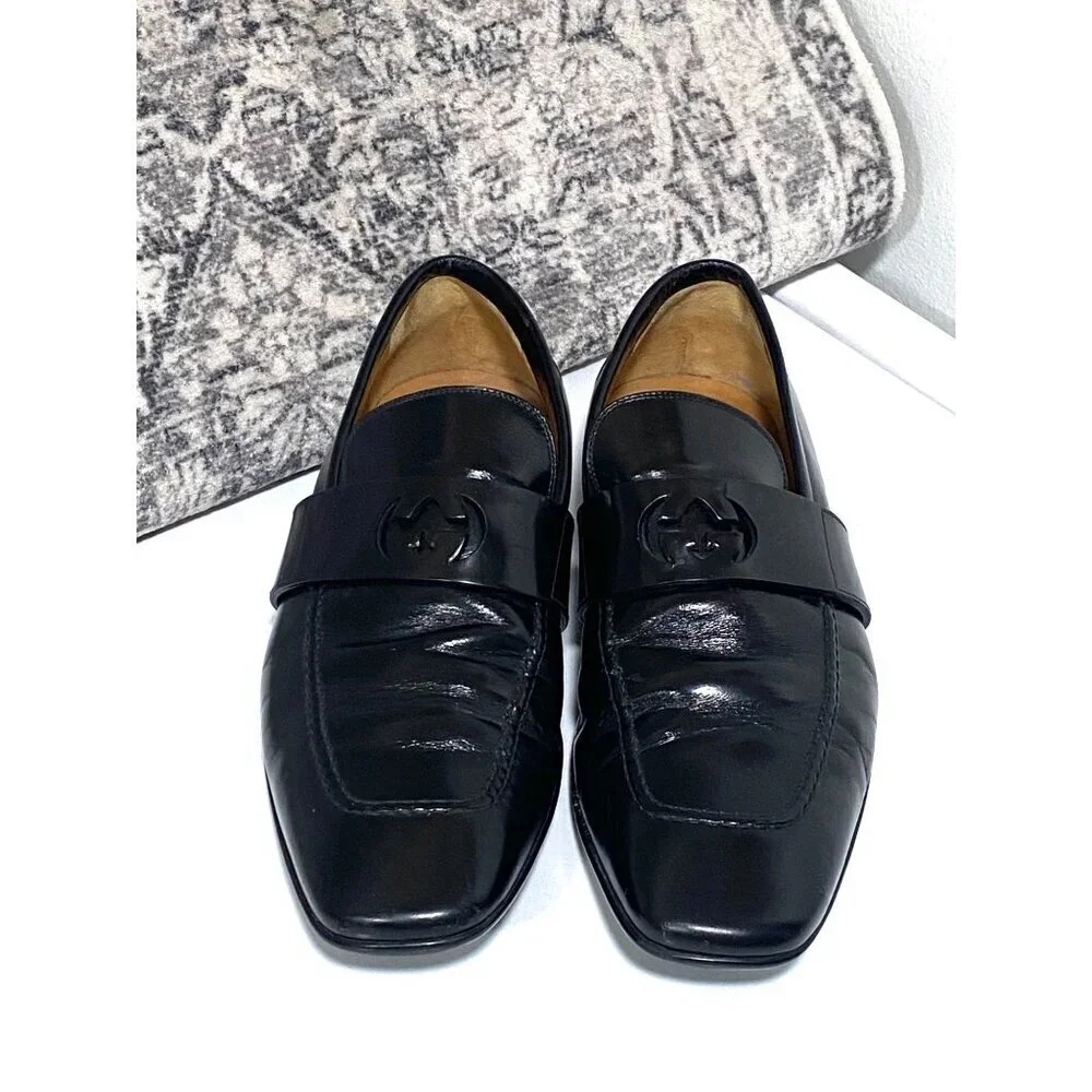 Gucci Men's Leather Loafers Dress Shoes in Black Size 7 1/2